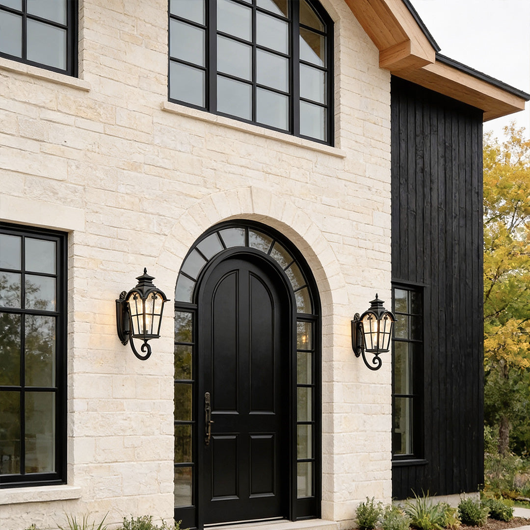 Outdoor Black European-Style Waterproof Lantern Sconce