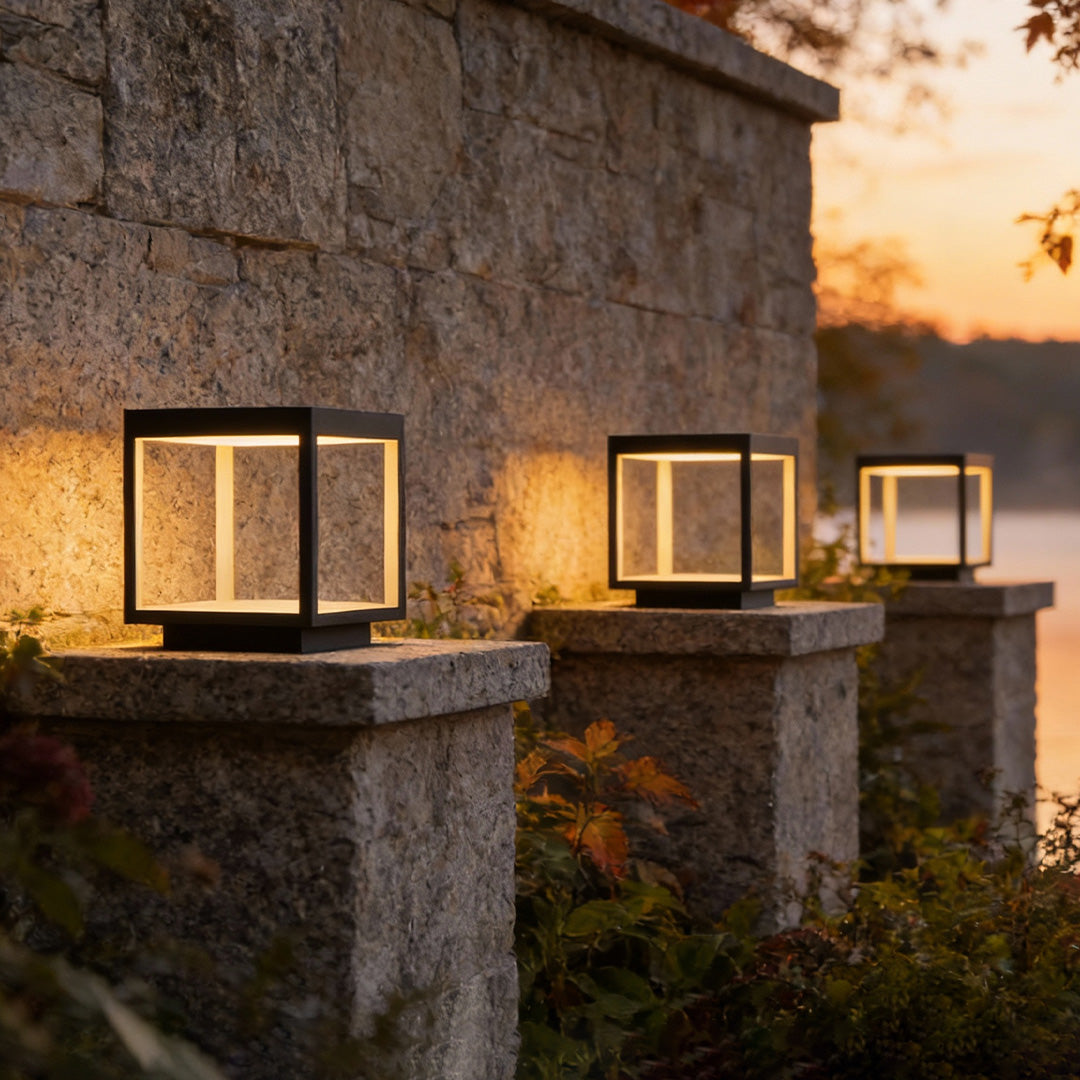Concrete Pillar LED Light - Modern Open-Frame Square Design