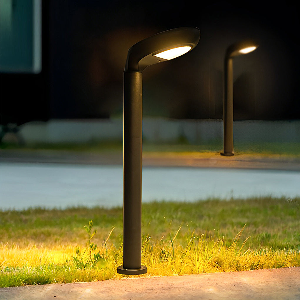 Curved Bollard Light - Minimalist Solar-Powered Black Aluminum Lamp