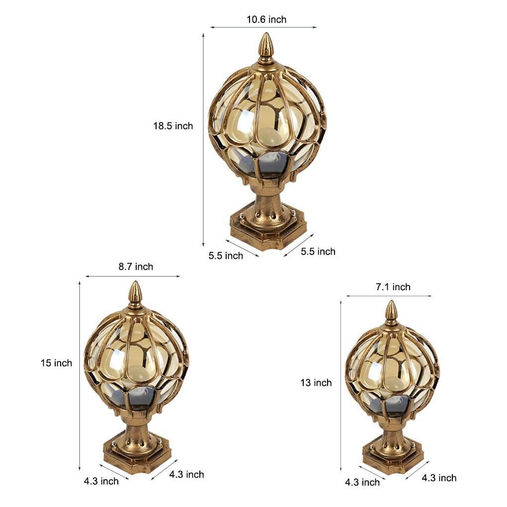 Outdoor Retro Glass Globe Copper Pillar Light