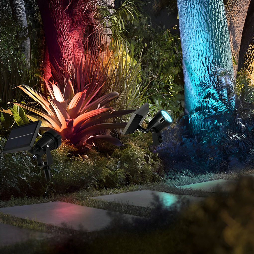 Adjustable LED RGB Ground Spike Solar Lights Waterproof Tree Spotlight