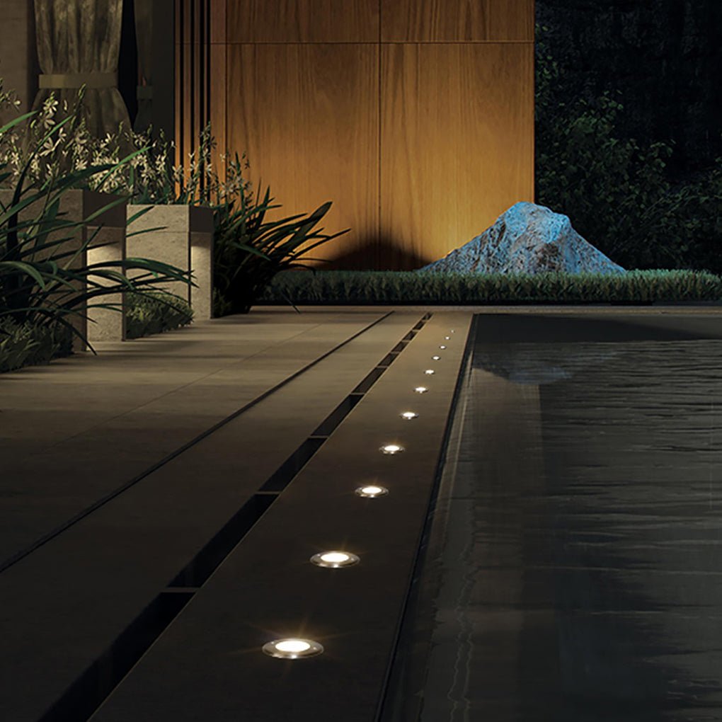 Poolside Waterproof LED Step Lights - Chrome Inset Lighting for Garden & Lawn