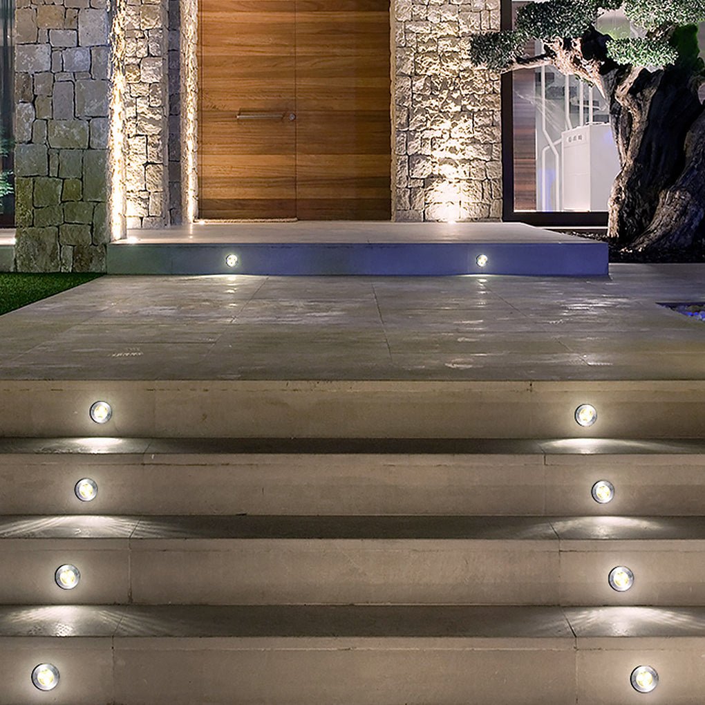 Poolside Waterproof LED Step Lights - Chrome Inset Lighting for Garden & Lawn