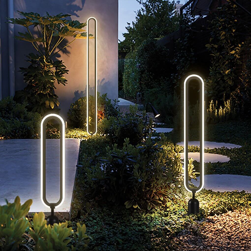 Sleek Black Oval Ring LED Solar Lights - Modern Outdoor Minimalist Design