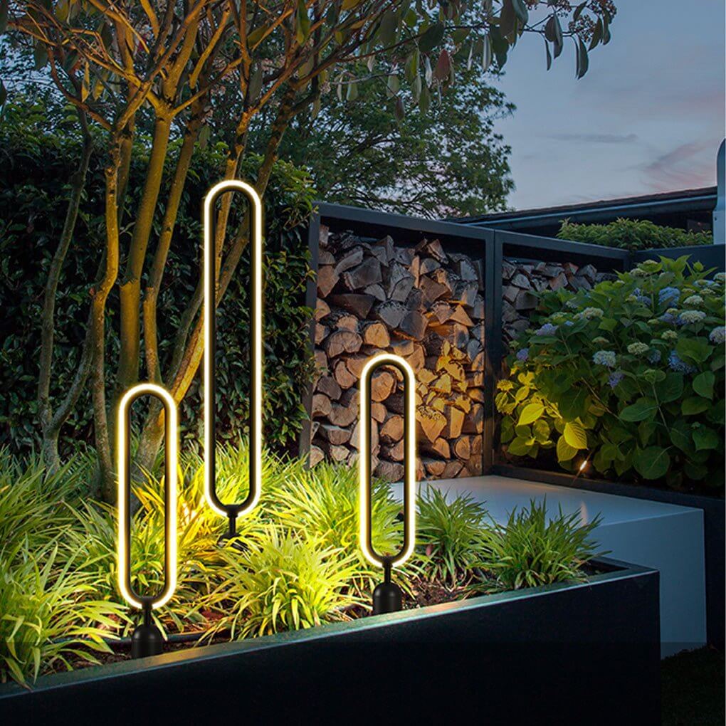 Sleek Black Oval Ring LED Solar Lights - Modern Outdoor Minimalist Design