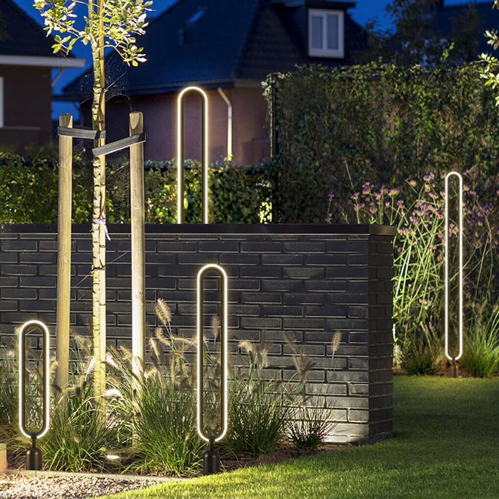 Sleek Black Oval Ring LED Solar Lights - Modern Outdoor Minimalist Design