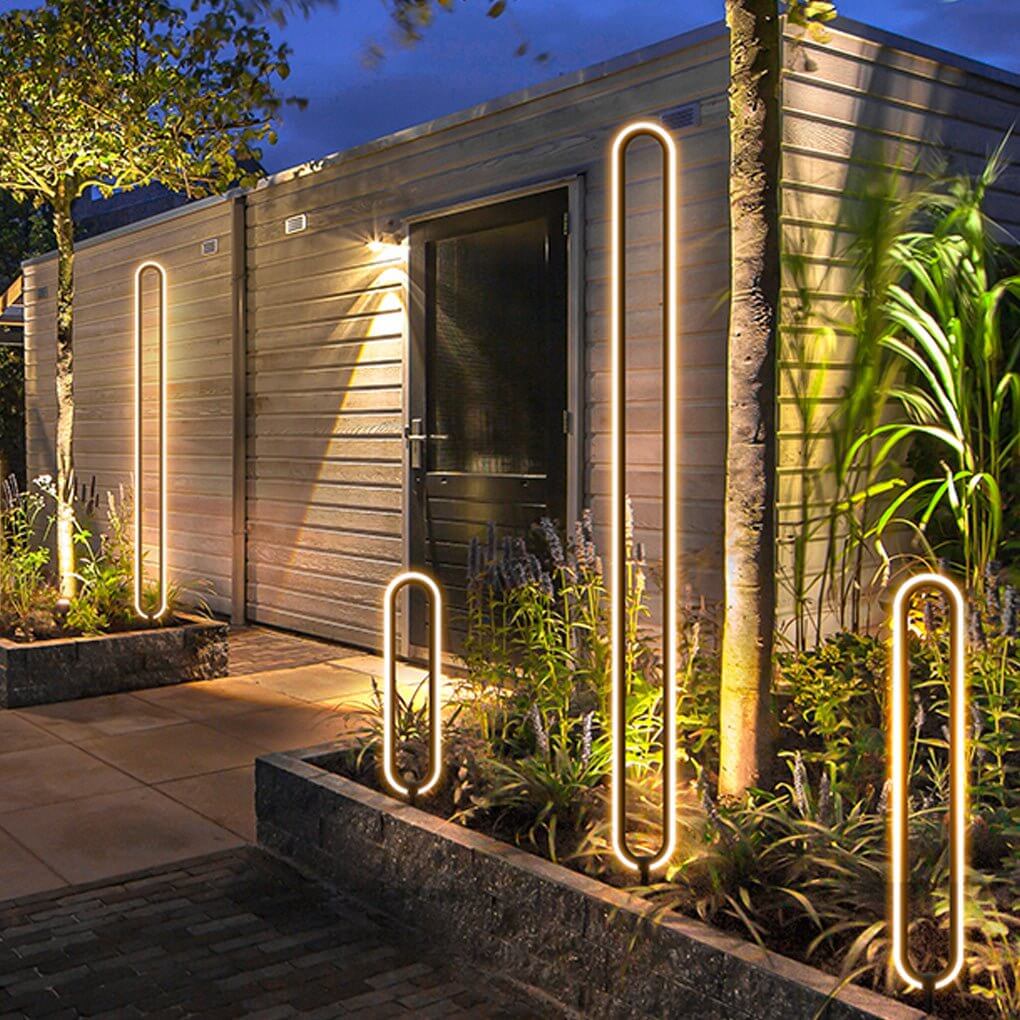 Sleek Black Oval Ring LED Solar Lights - Modern Outdoor Minimalist Design