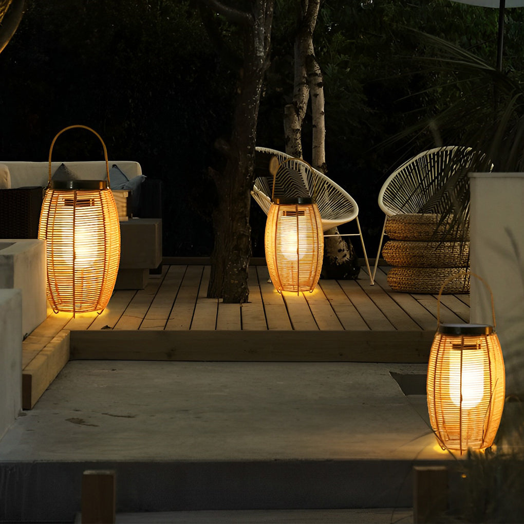 Outdoor Rattan Lantern Portable LED Solar Light Waterproof