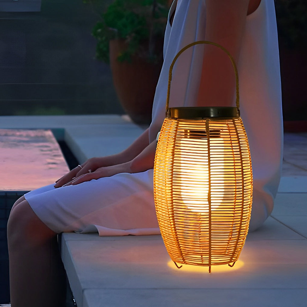 Outdoor Rattan Lantern Portable LED Solar Light Waterproof
