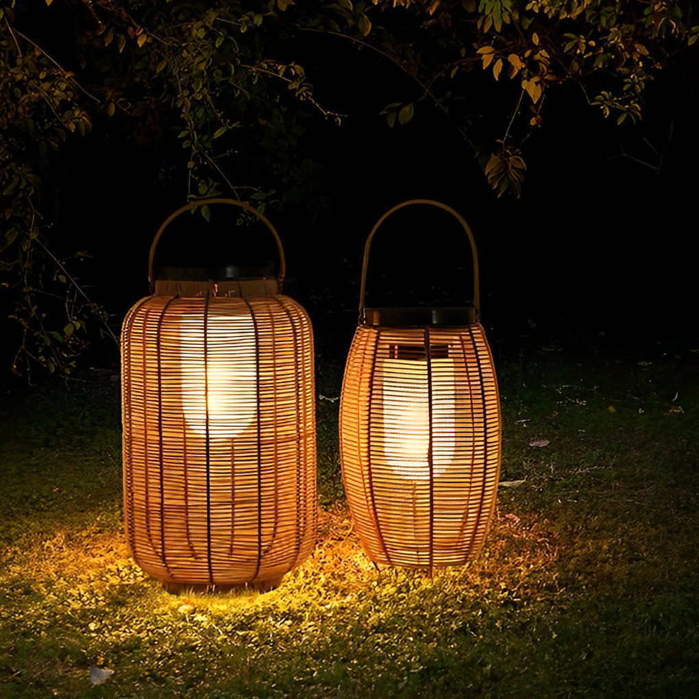 Outdoor Rattan Lantern Portable LED Solar Light Waterproof