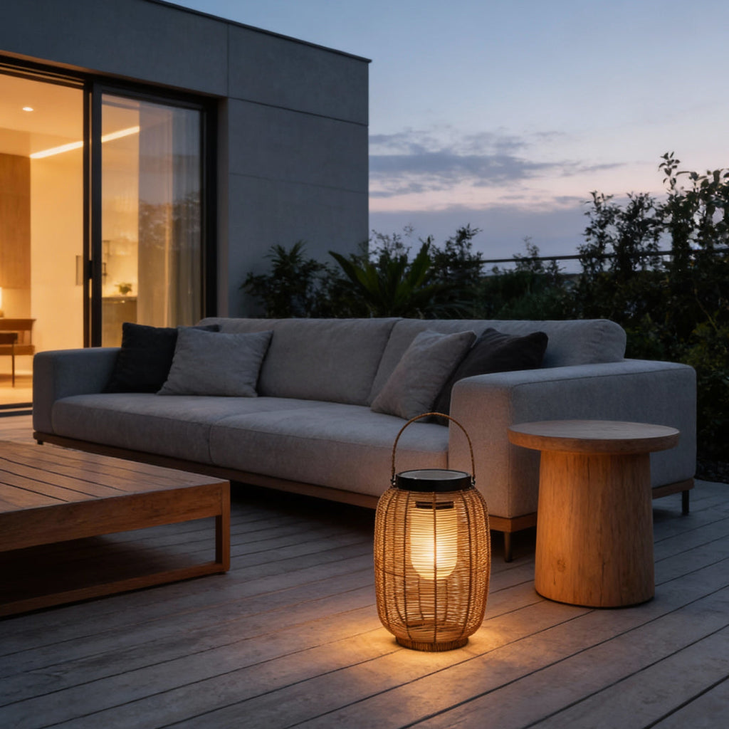 Outdoor Rattan Lantern Portable LED Solar Light Waterproof
