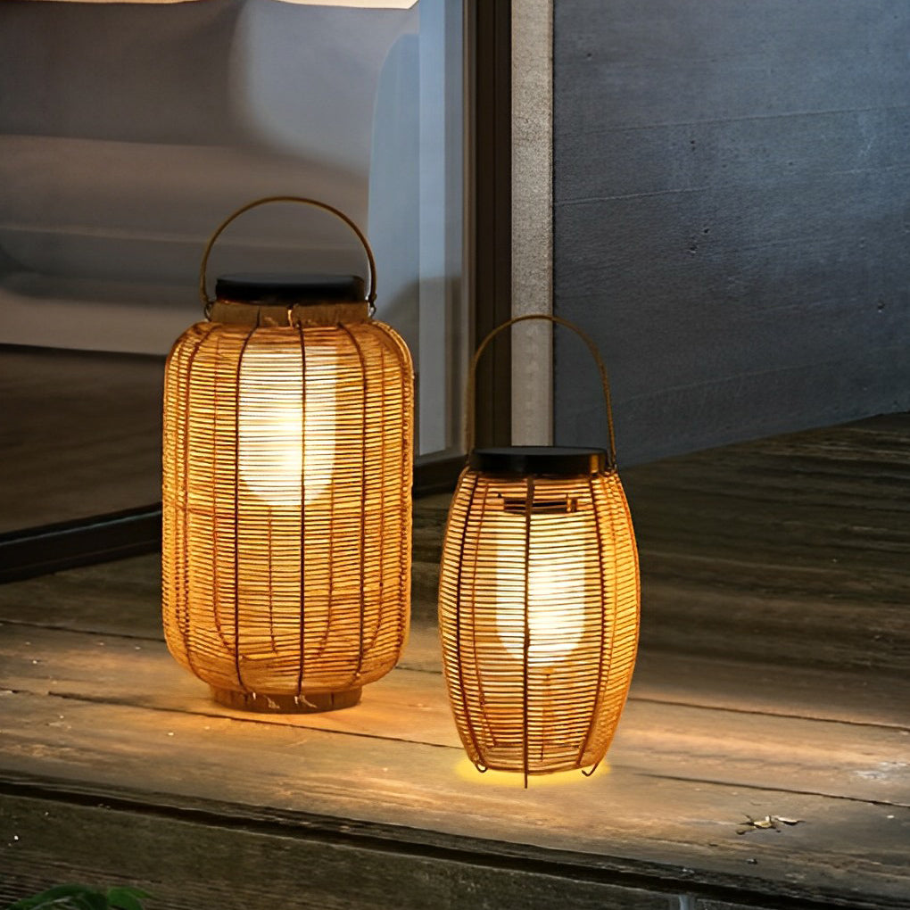 Outdoor Rattan Lantern Portable LED Solar Light Waterproof