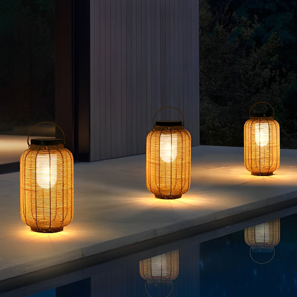 Outdoor Rattan Lantern Portable LED Solar Light Waterproof