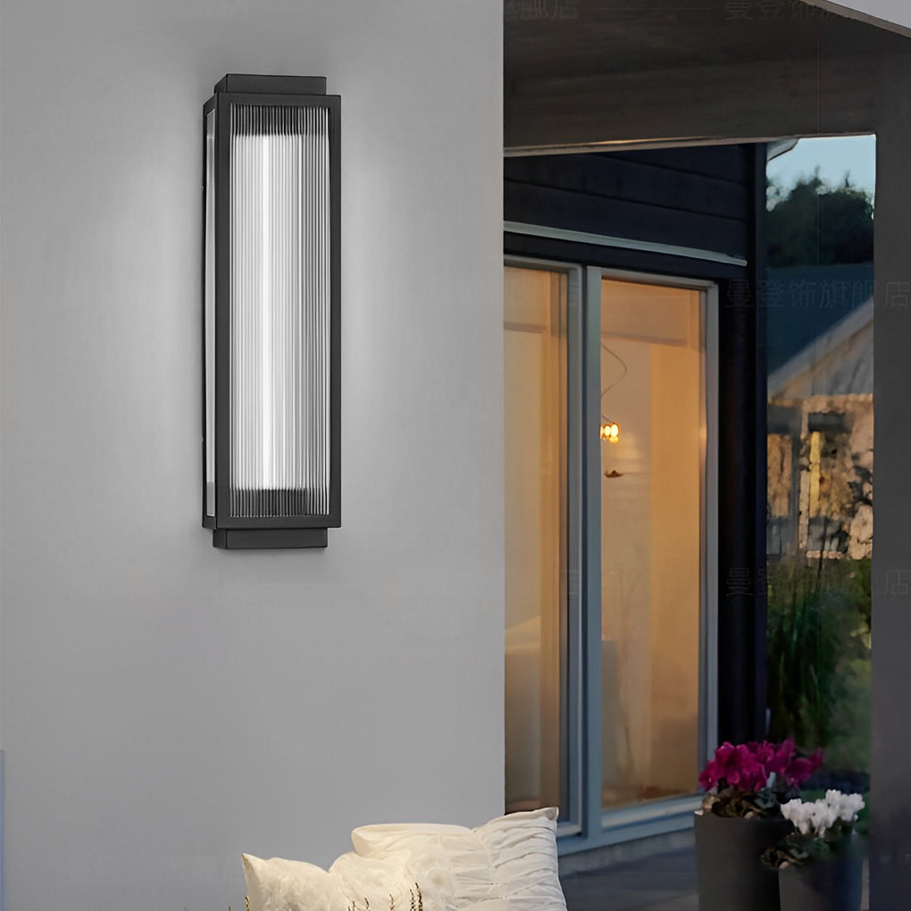 Reeded Glass LED Outdoor Wall Light - Modern Rectangular Design