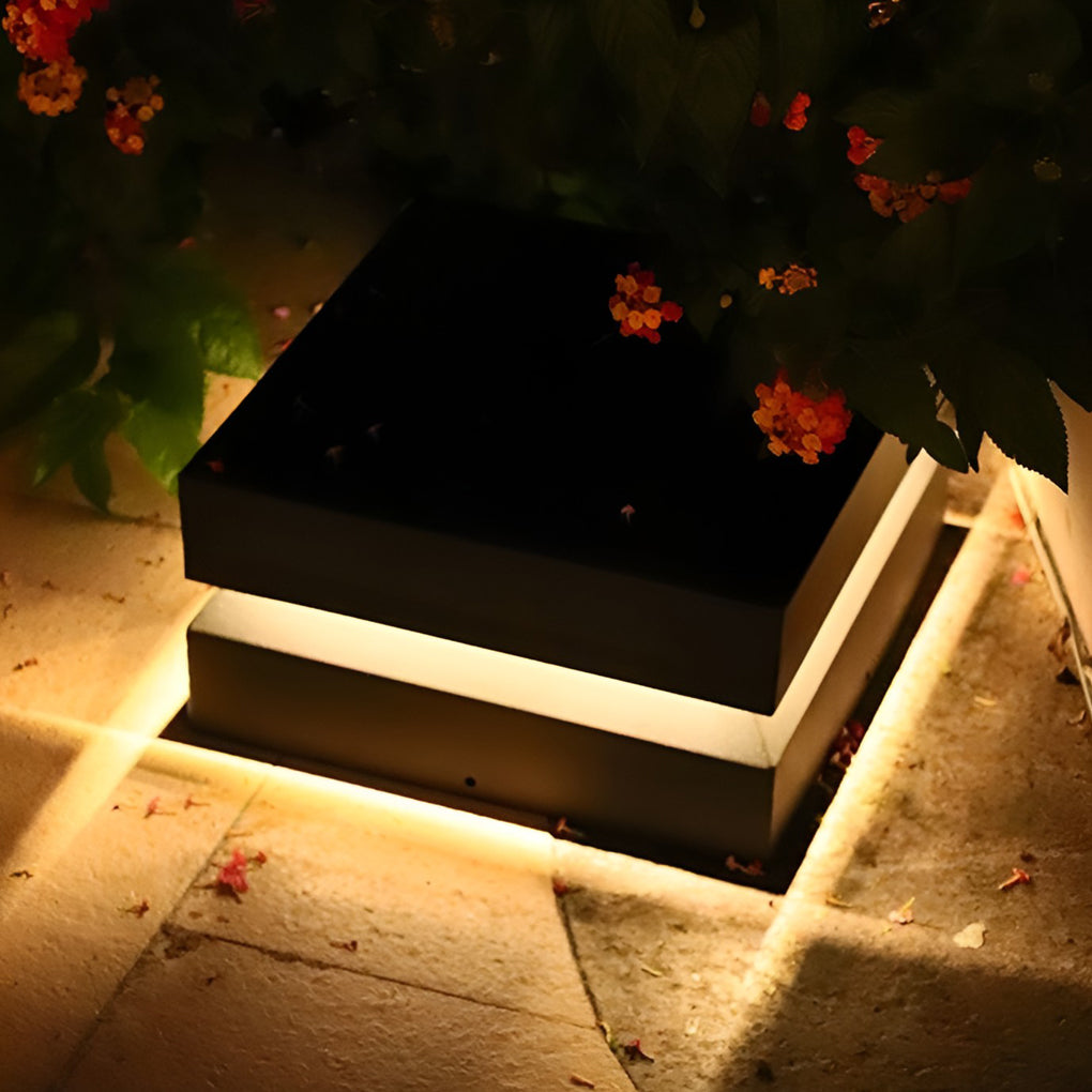 Modern Outdoor Solar Deck Lights Waterproof Black Square Design