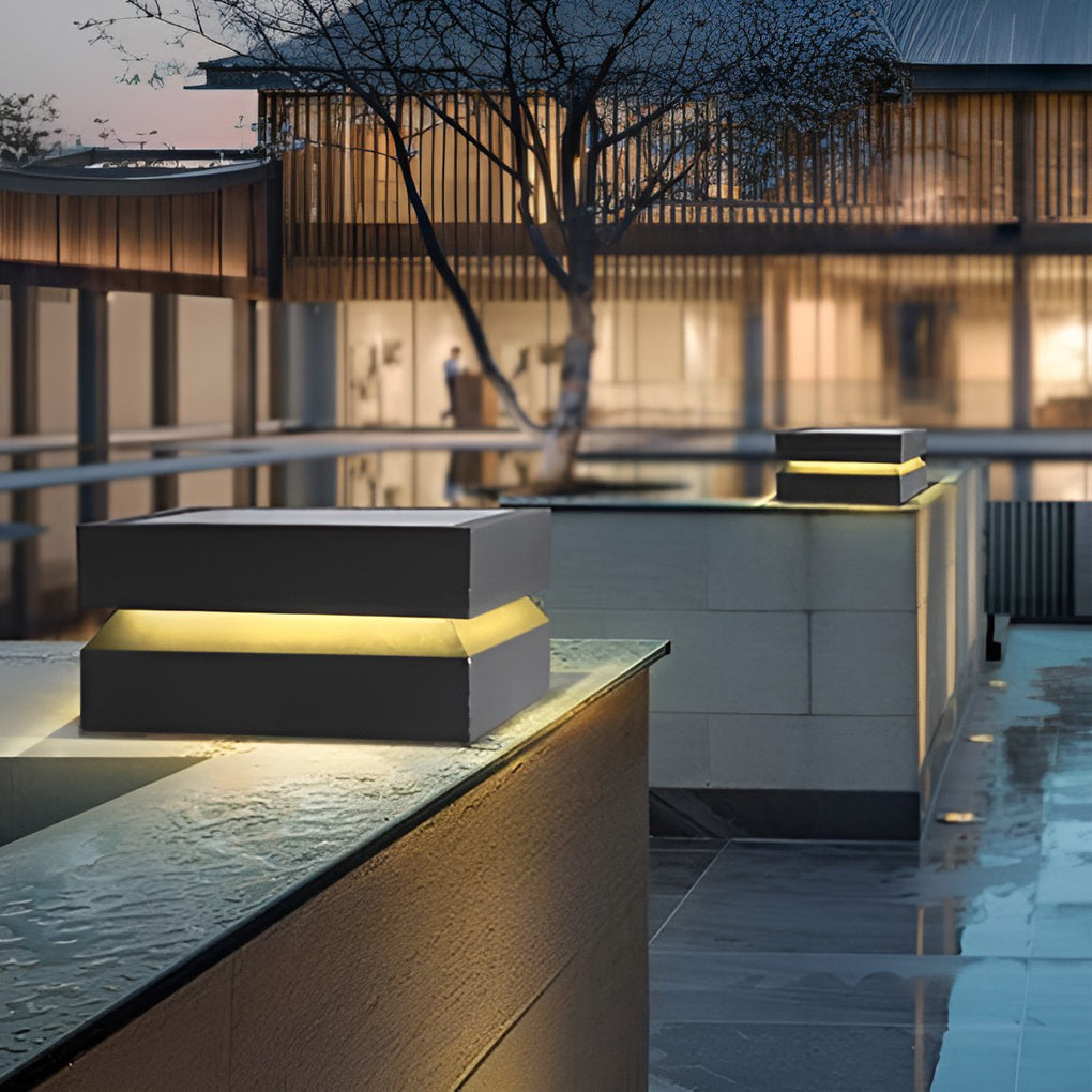 Modern Outdoor Solar Deck Lights Waterproof Black Square Design