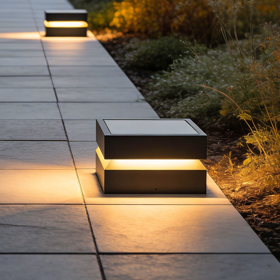 Modern Outdoor Solar Deck Lights Waterproof Black Square Design
