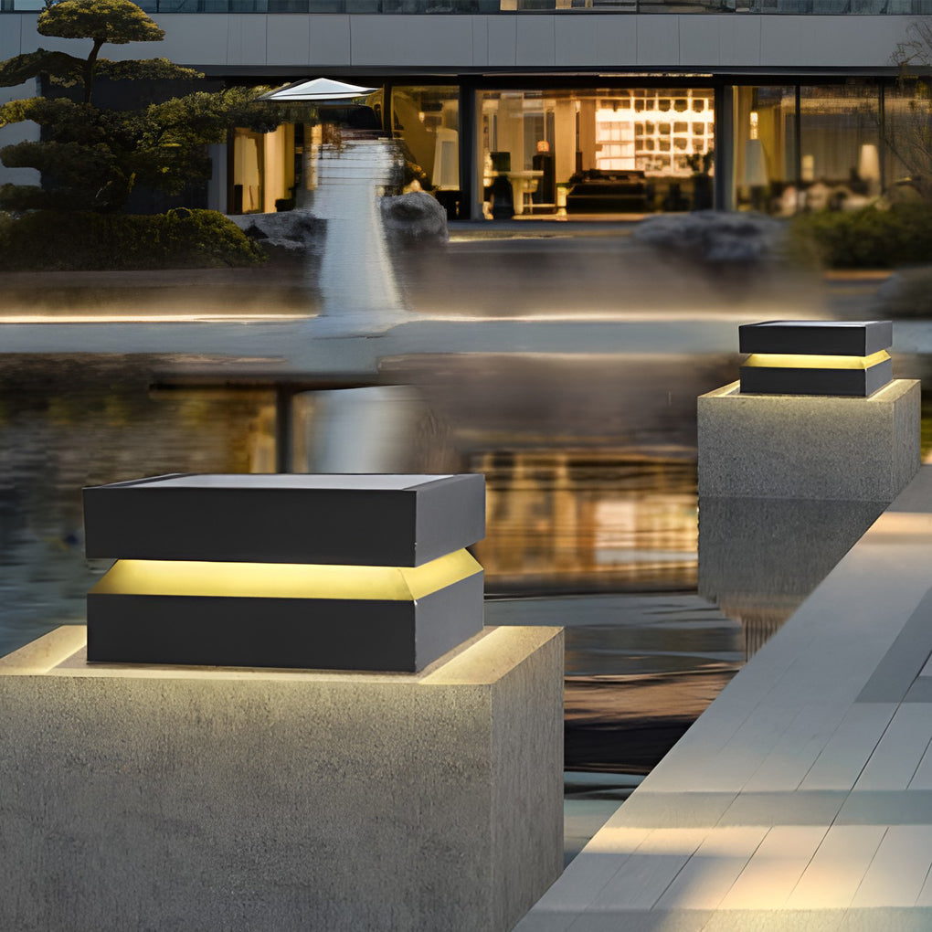 Modern Outdoor Solar Deck Lights Waterproof Black Square Design
