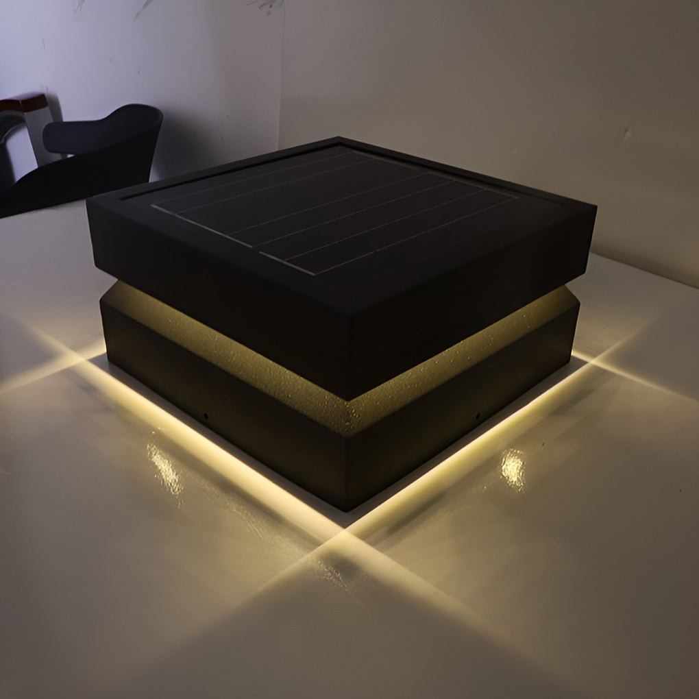 Modern Outdoor Solar Deck Lights Waterproof Black Square Design