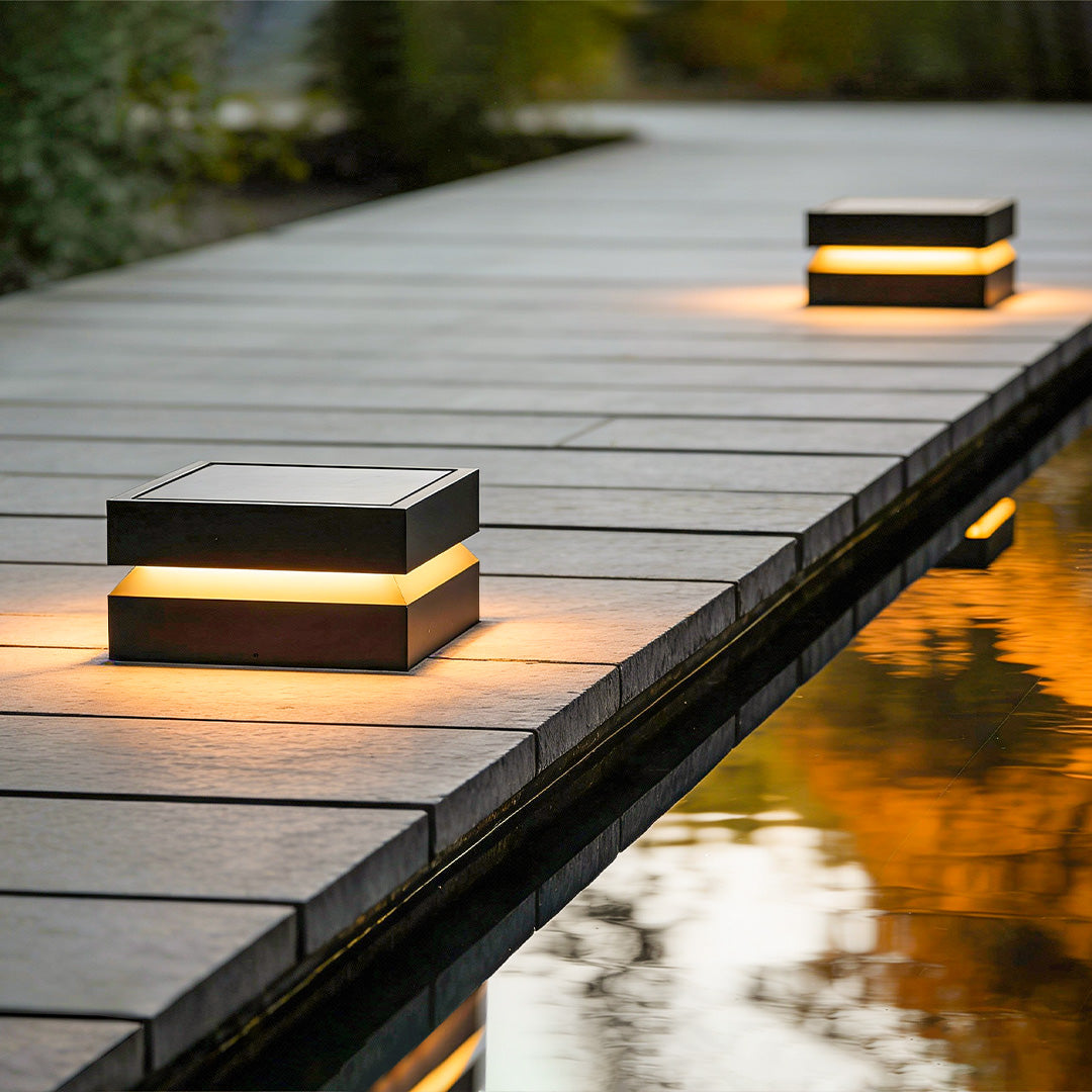 Modern Outdoor Solar Deck Lights Waterproof Black Square Design