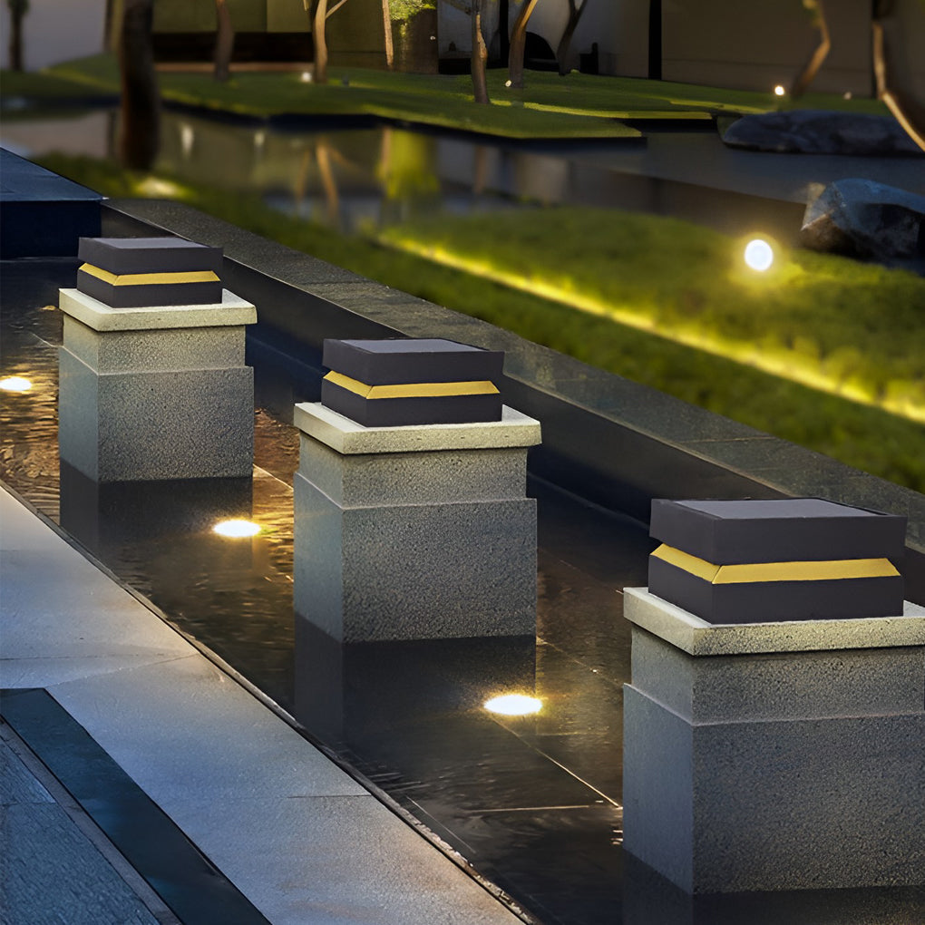 Modern Outdoor Solar Deck Lights Waterproof Black Square Design