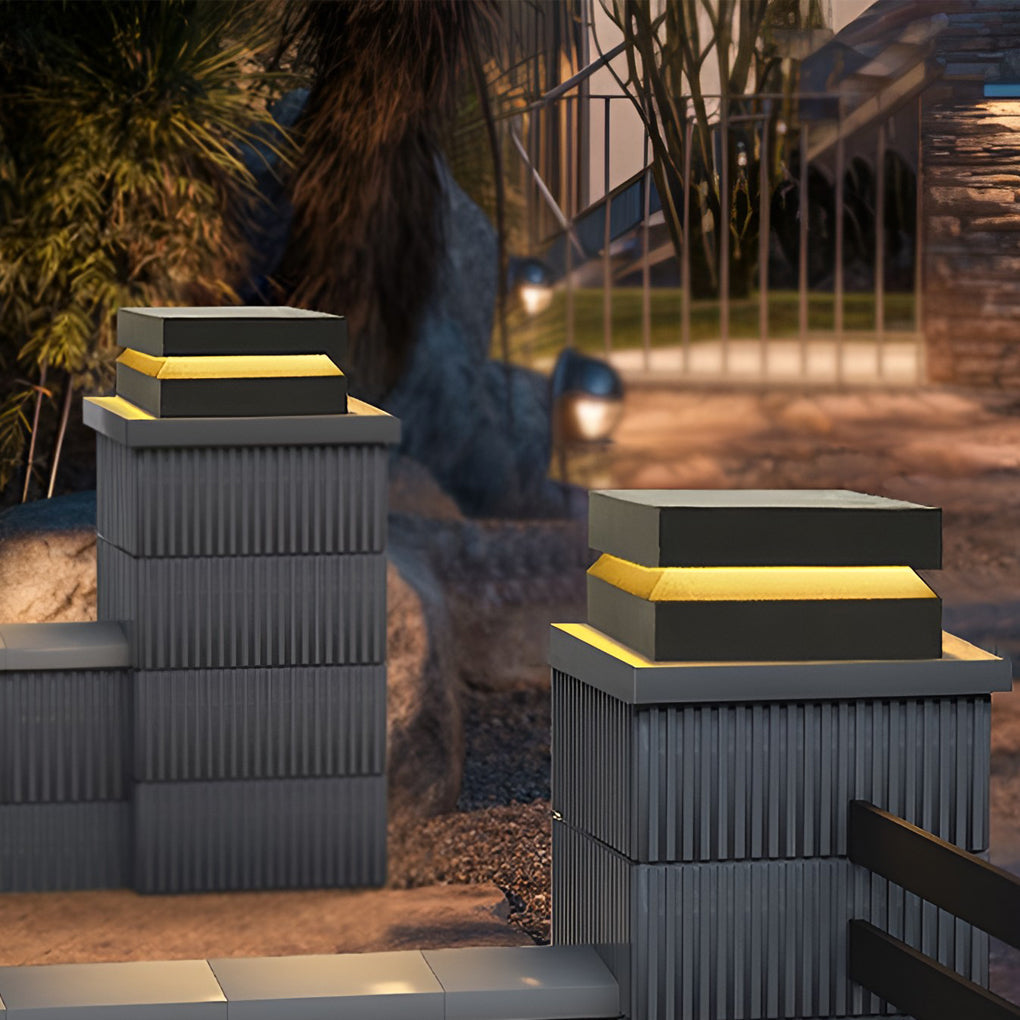 Modern Outdoor Solar Deck Lights Waterproof Black Square Design