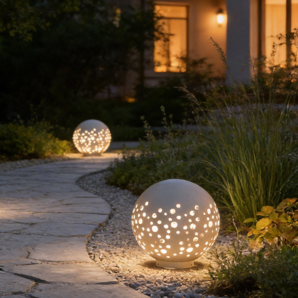Outdoor Waterproof Sphere Light - Modern Hollow Metal Garden Fixture