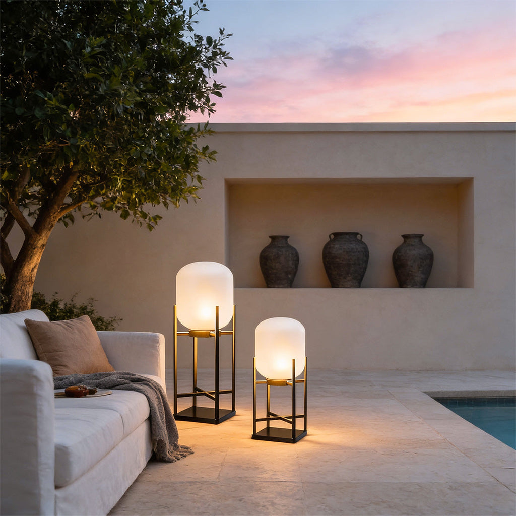 Outdoor LED Metal Floor Lamp - Standing Light Lantern for Patios, Gardens, and Decks