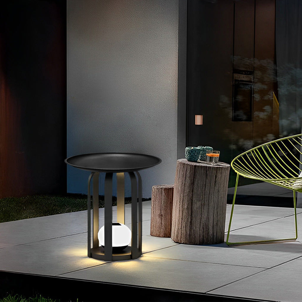 Outdoor Solar Tray Floor Lamp - Modern Waterproof Dual-Function Light