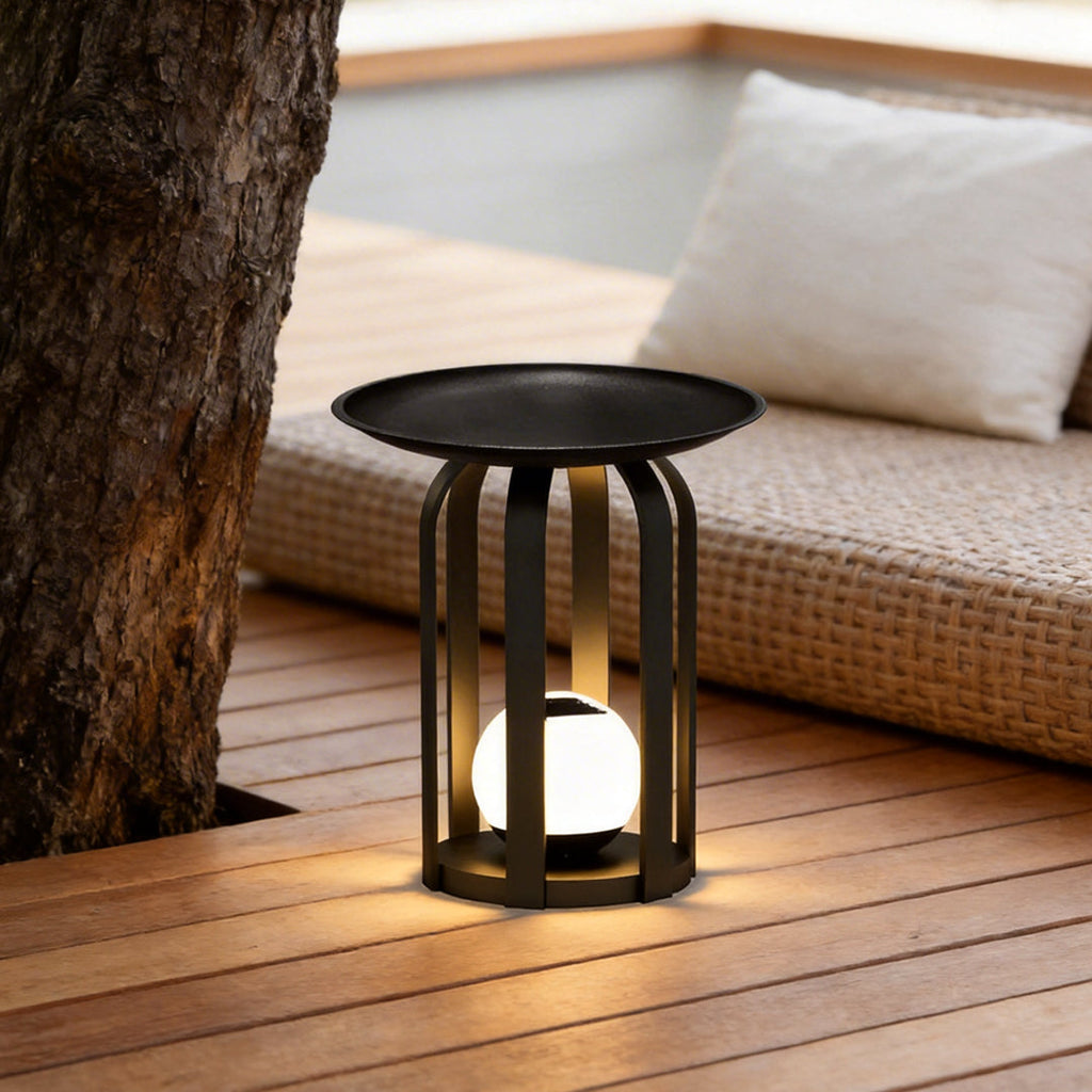 Outdoor Solar Tray Floor Lamp - Modern Waterproof Dual-Function Light