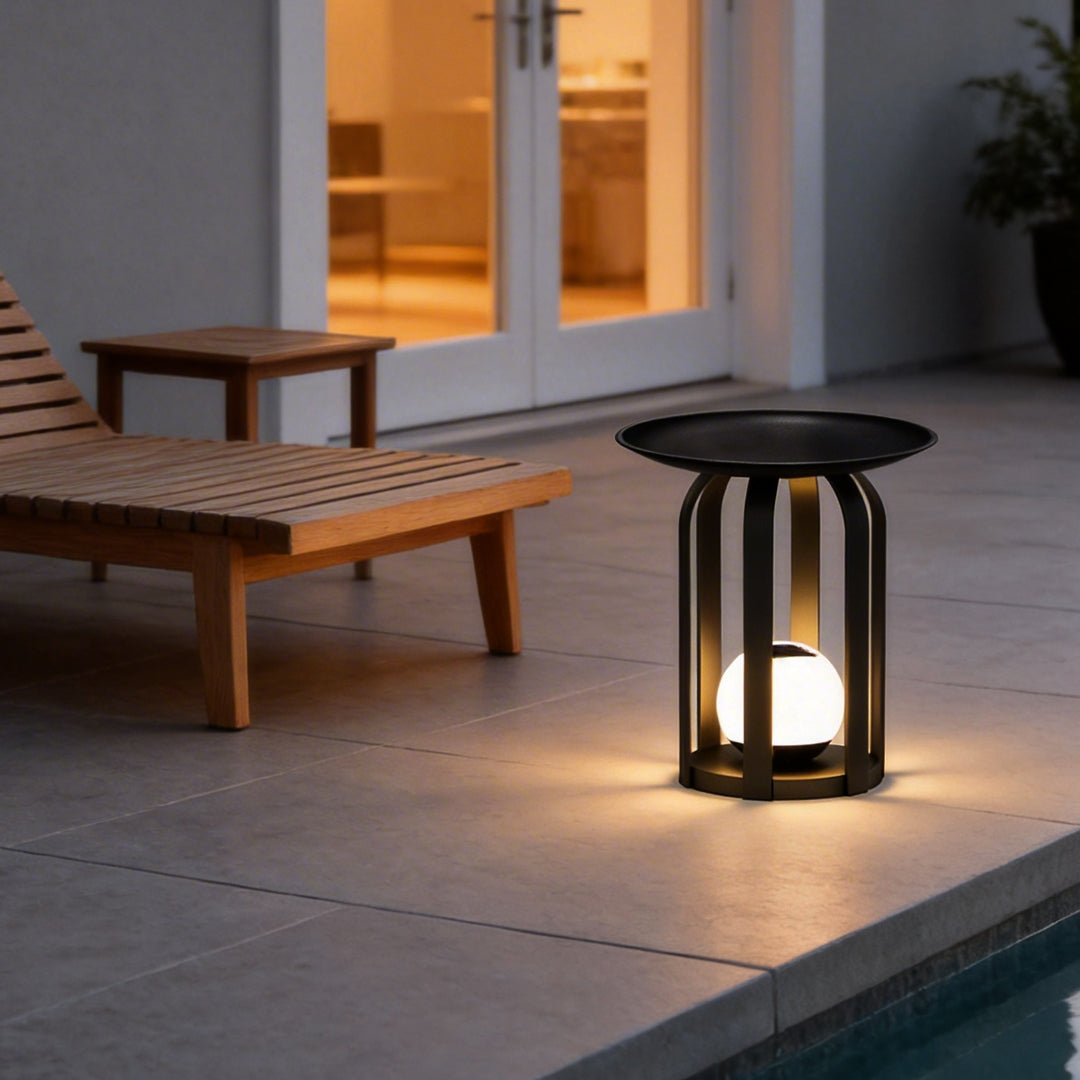 Outdoor Solar Tray Floor Lamp - Modern Waterproof Dual-Function Light
