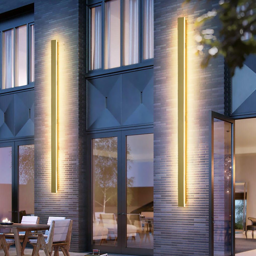 Gold Outdoor Wall Light - Minimalist Linear LED Design