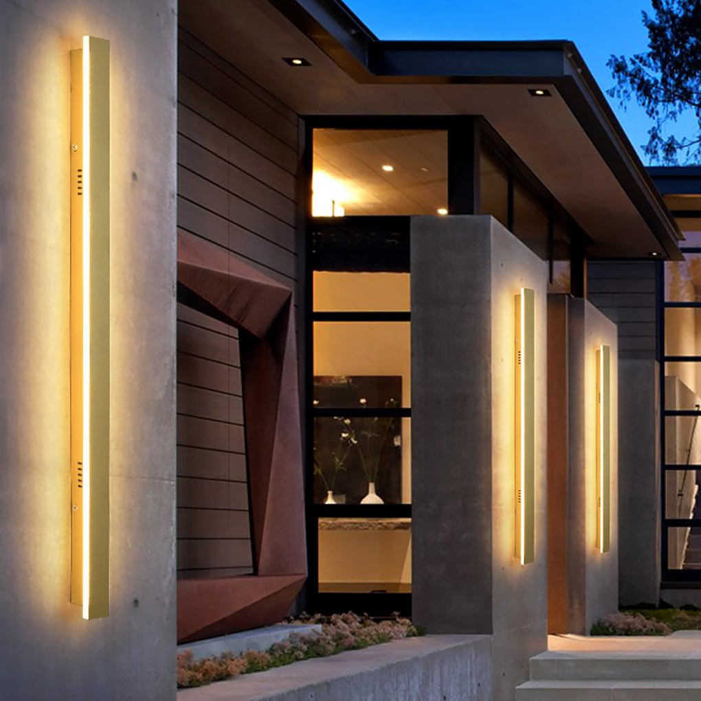 Gold Outdoor Wall Light - Minimalist Linear LED Design