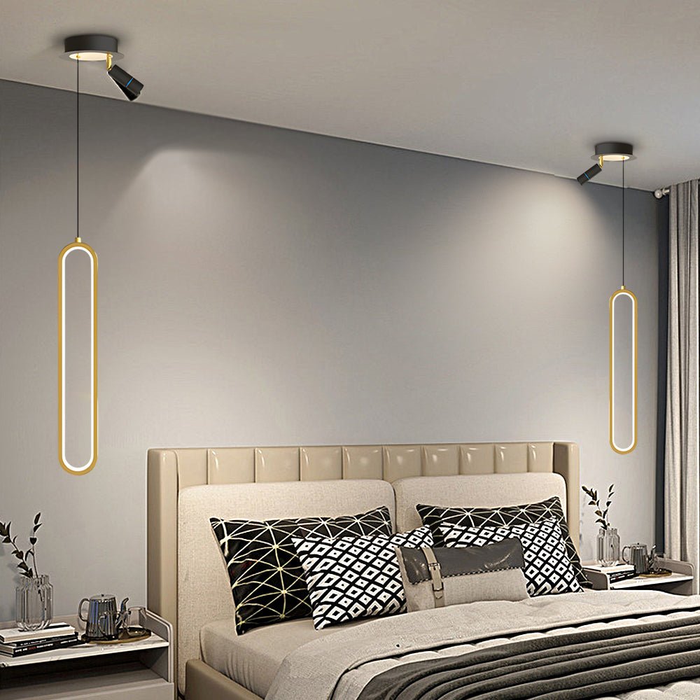 Oval Aluminum LED Pendant Light - 3 Step Dimming Modern Design with Spotlights
