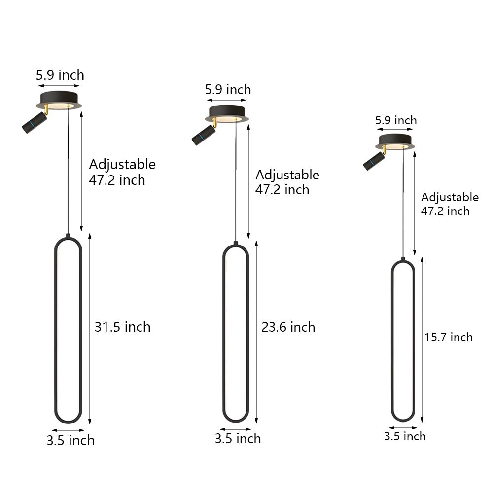 Oval Aluminum LED Pendant Light - 3 Step Dimming Modern Design with Spotlights