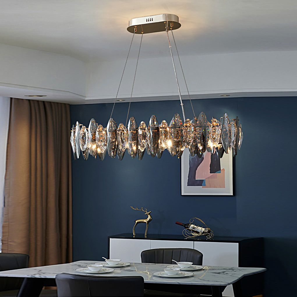 Modern Oval Crystal Chandelier – Smoke Gray LED Round Iron Light Fixture