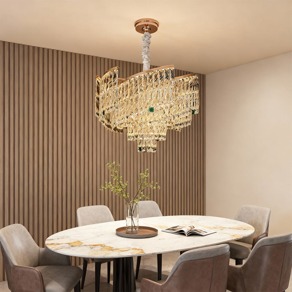 Crystal Pendant Chandelier | Luxury Carbon Steel Ceiling Light