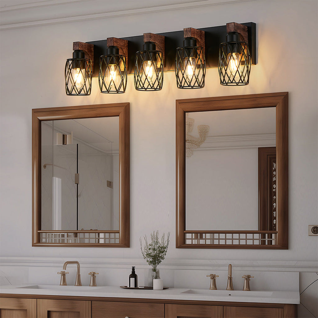 Black Vanity Bathroom Lights Metal Cage Mirror Lamp Industrial Style LED Sconce Lighting for Makeup Dressing Room Wall Fixtures Contemporary Decor Modern Design Galvanized Finish Decorative Lighting for Home Improvement