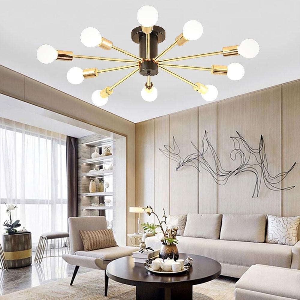 Industrial Sputnik Gold Chandelier for Living Room - Geometric Design Lighting Fixture
