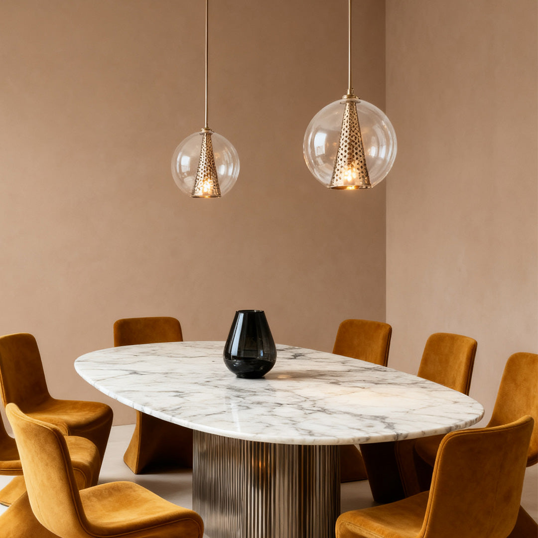 Glass Ball Pendant Light - Perforated Metal Cone Ceiling Fixture, Chic Modern Lighting