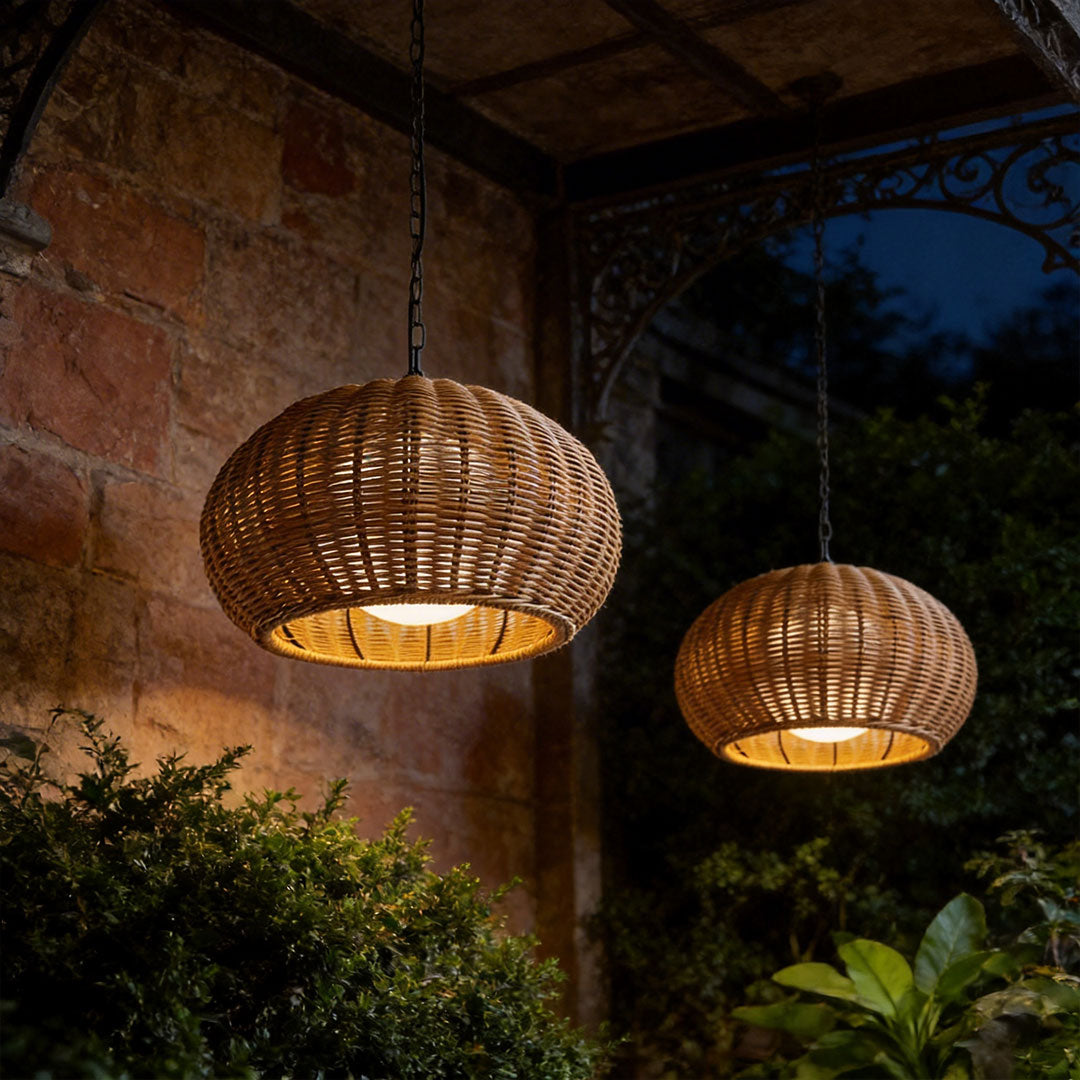 Rattan Outdoor Pendant Light - Modern Waterproof Hanging Fixture