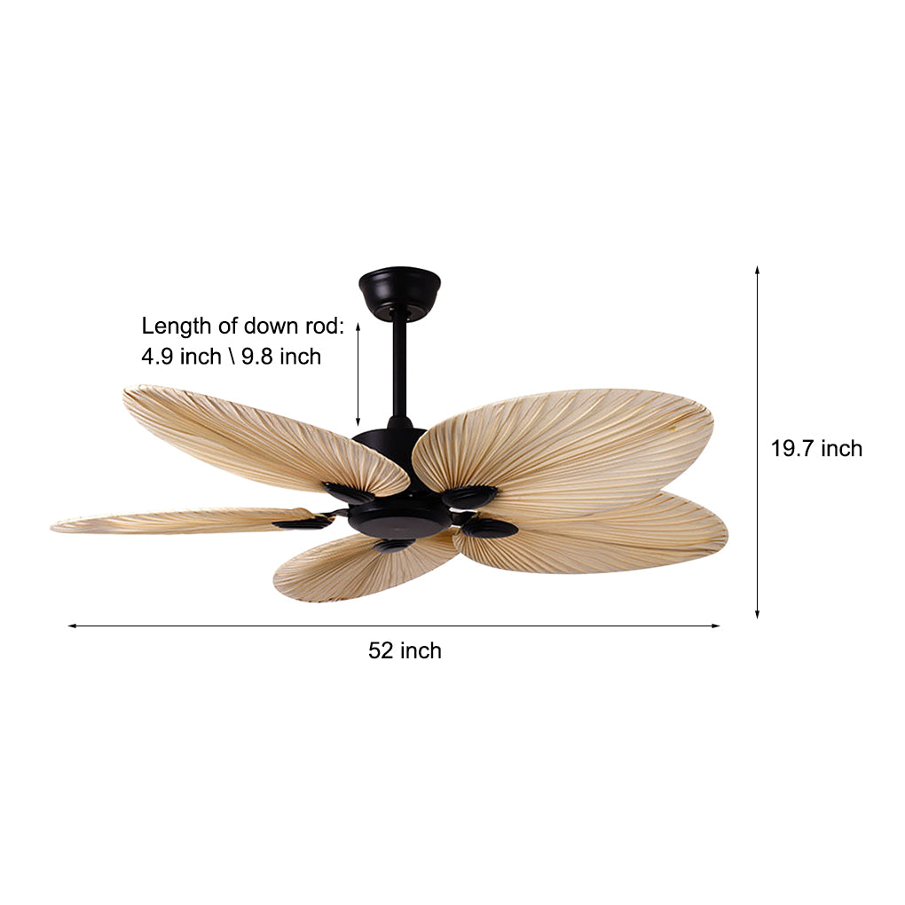 Modern Palm Frond Ceiling Fan - Silent Natural Iron Design