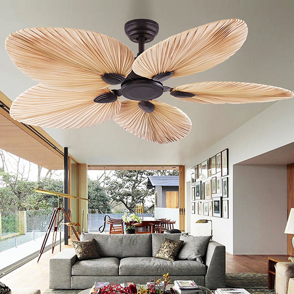 Modern Palm Frond Ceiling Fan - Silent Natural Iron Design