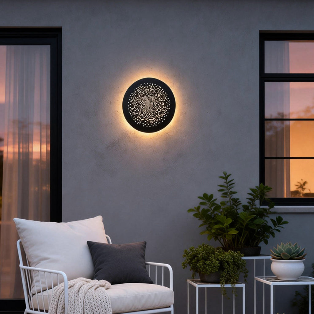 Perforated Metal Wall Sconce Waterproof LED Light Black