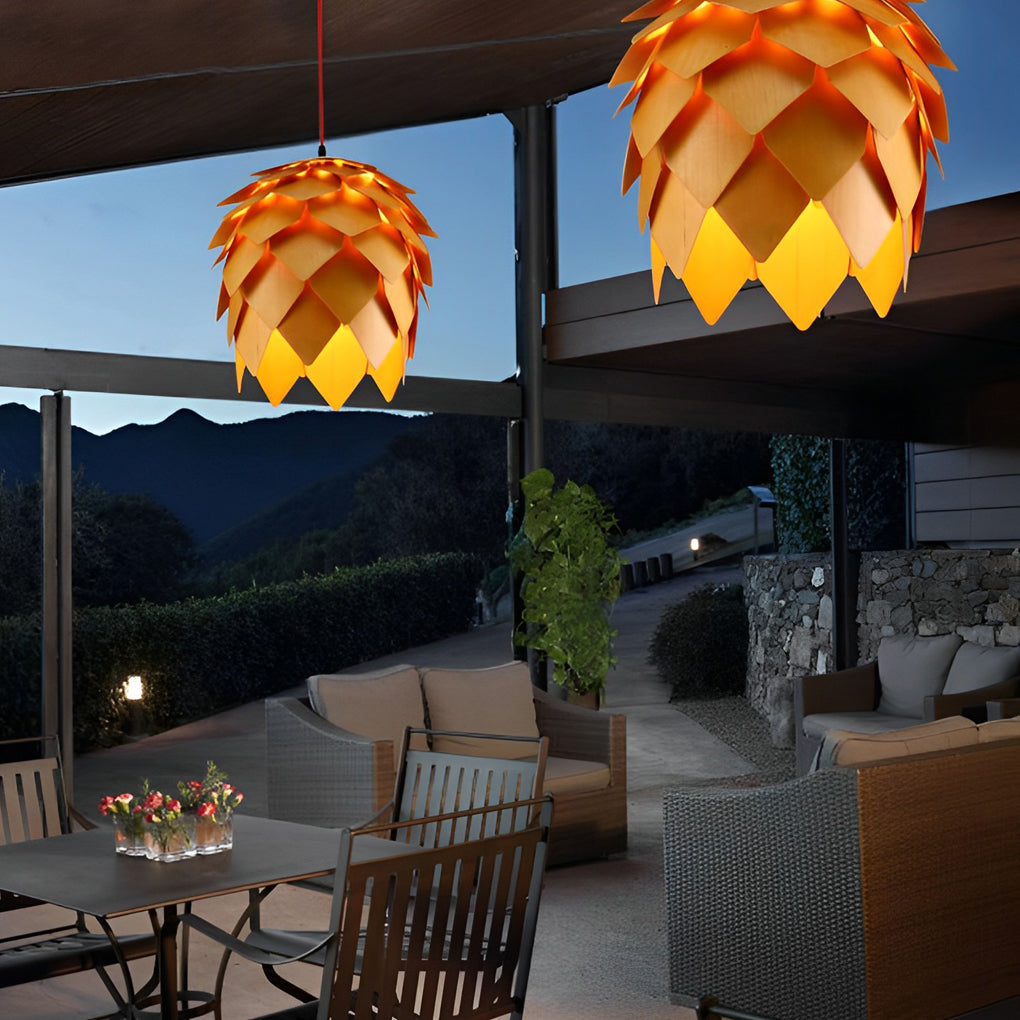 Pinecone Pendant Light - Japanese Wooden LED Chandelier