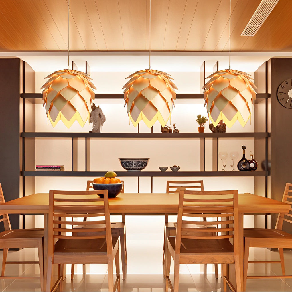 Pinecone Pendant Light - Japanese Wooden LED Chandelier