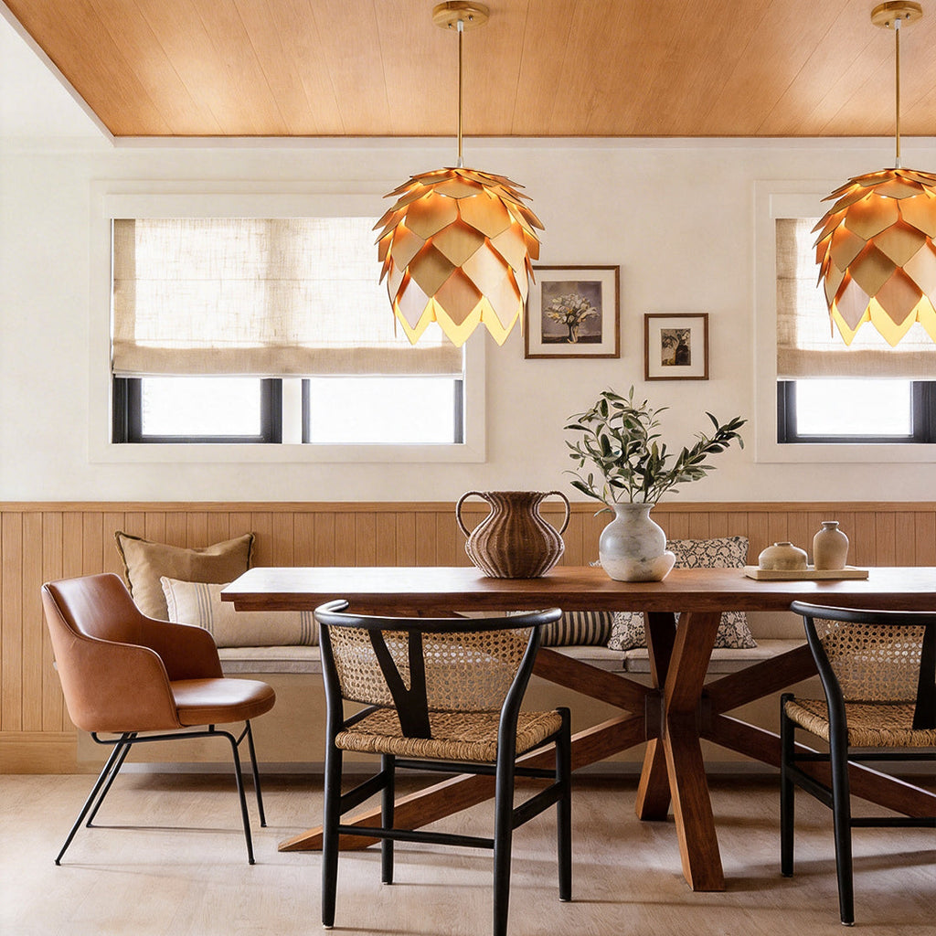 Pinecone Pendant Light - Japanese Wooden LED Chandelier
