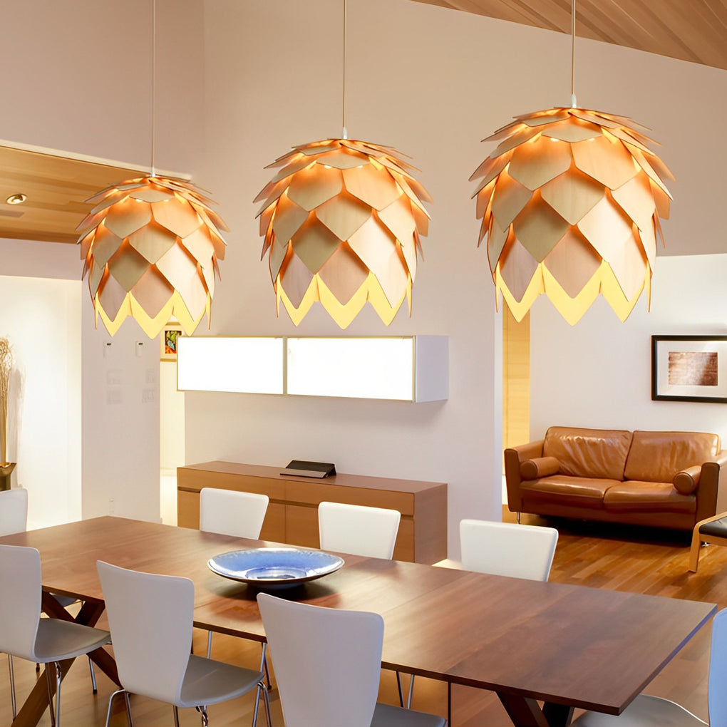 Pinecone Pendant Light - Japanese Wooden LED Chandelier