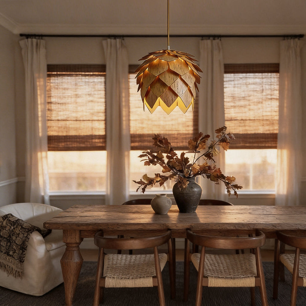 Pinecone Pendant Light - Japanese Wooden LED Chandelier