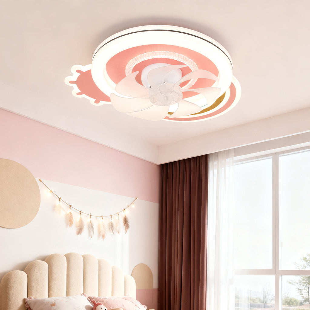 Elegant Pink and White LED Dimmable Ceiling Fan with Light